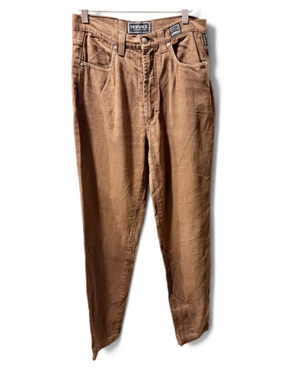 Vintage Unisex Versace Jeans Couture Brown High-Waisted Jeans, Medusa Buttons